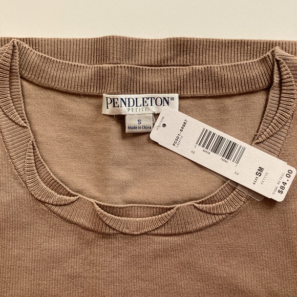 NWT Pendleton Silk Suit Sweater Short Sleeves Size SP Sable Brown Scallop Crew - Picture 3 of 15